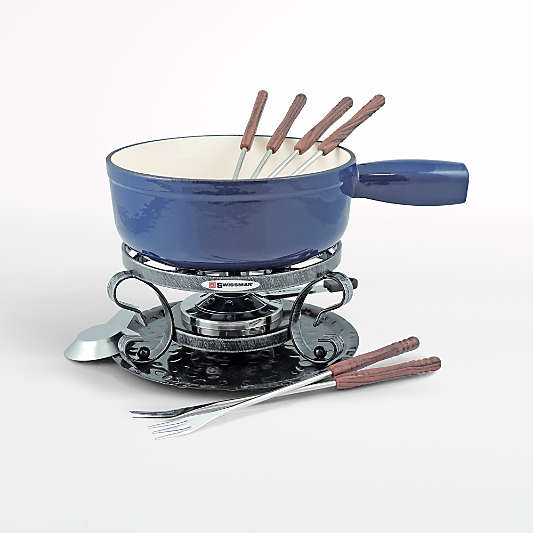 Swissmar Lugano 9-Piece Deep Blue Cast Iron Fondue Set