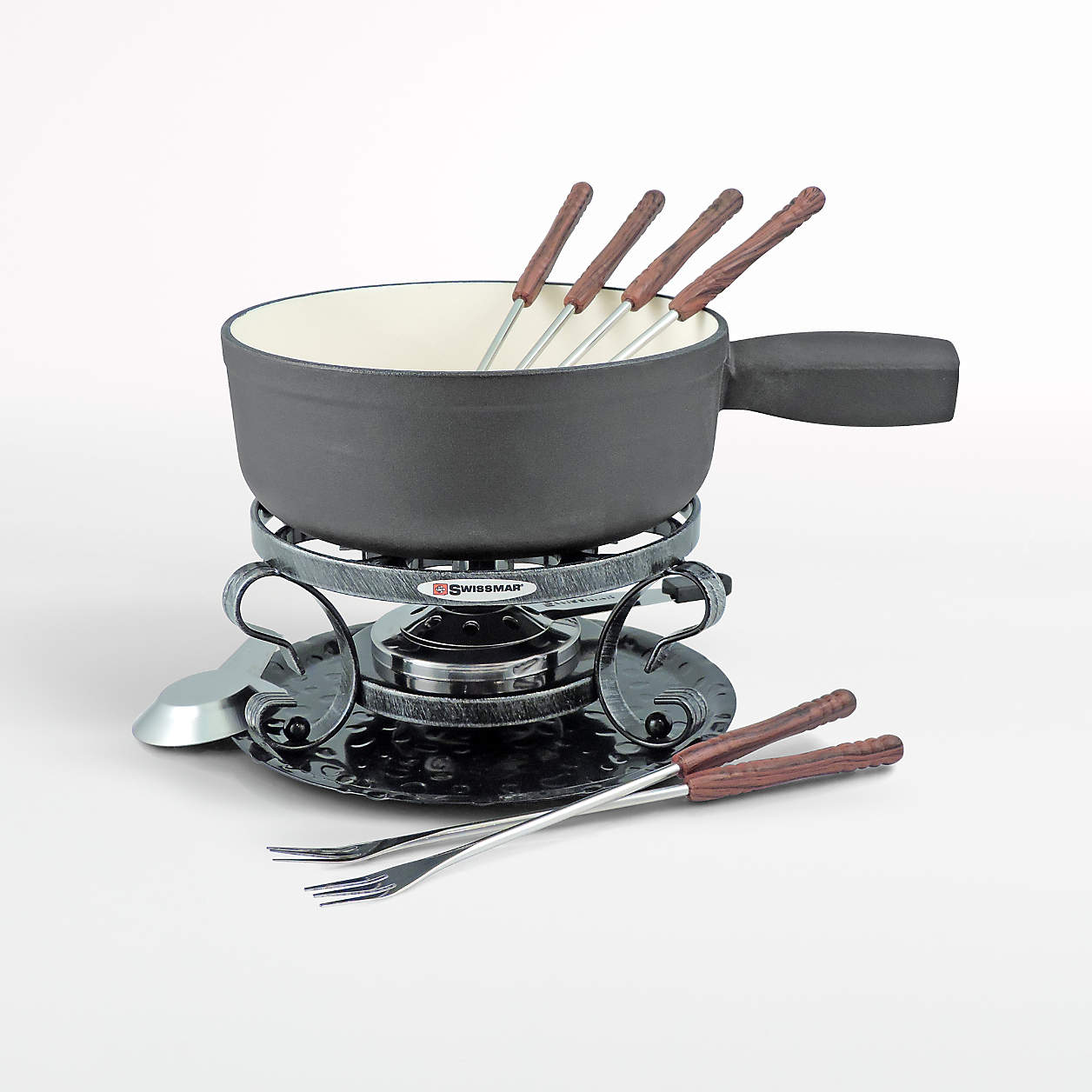 Swissmar Lugano 9Piece Matte Black Cast Iron Fondue Set + Reviews Crate & Barrel