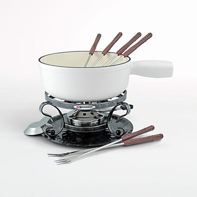 View Swissmar Lugano 9-Piece Matte White Cast Iron Fondue Set details