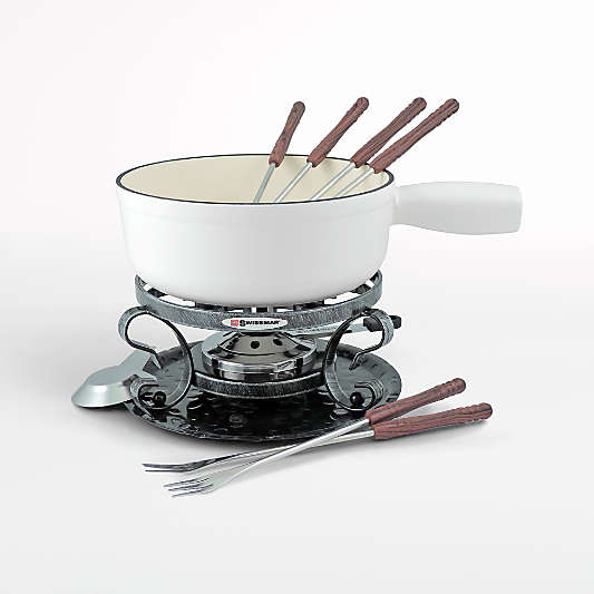 Swissmar Lugano 9-Piece Matte White Cast Iron Fondue Set