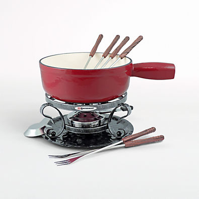 View Swissmar Lugano 9-Piece Cherry Red Cast Iron Fondue Set details