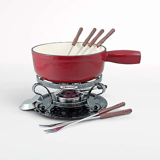 Swissmar Lugano 9-Piece Cherry Red Cast Iron Fondue Set