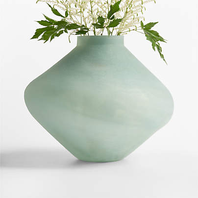 Sydney Blue Marbled Glass Vase 11"