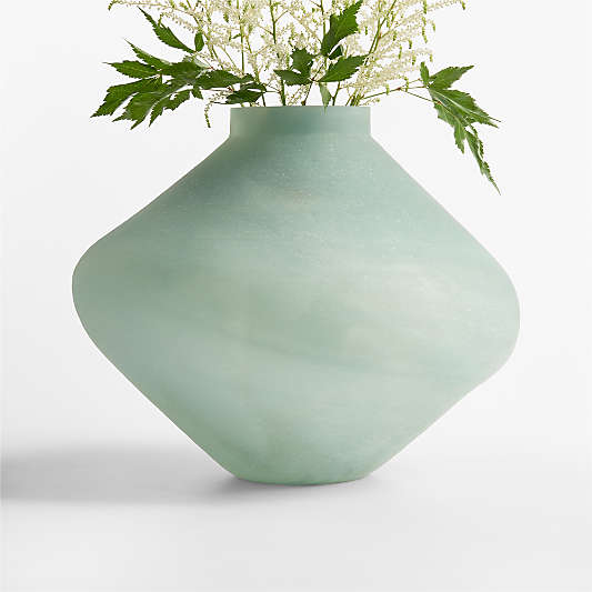 Sydney Blue Marbled Glass Vase 11"