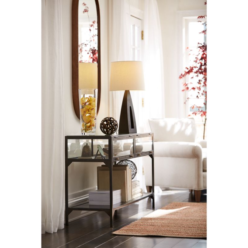 Ventana 54" Rectangular Black Iron and Glass Storage Console Table