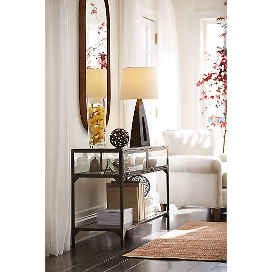 Ventana 54" Rectangular Black Iron and Glass Storage Console Table