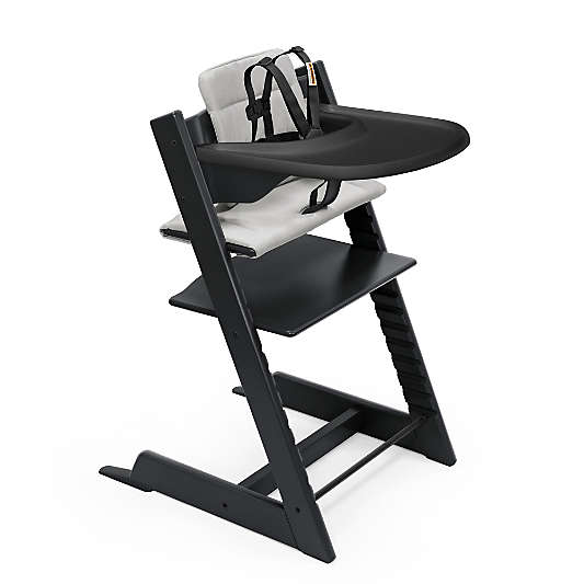 Stokke Tripp Trapp Complete Black Wood Baby High Chair with Grey Cushion and Black Stokke Tray