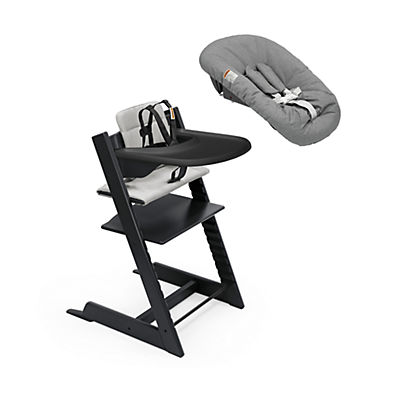 View Stokke Tripp Trapp Black Wood Baby High Chair and Newborn Set Bundle details