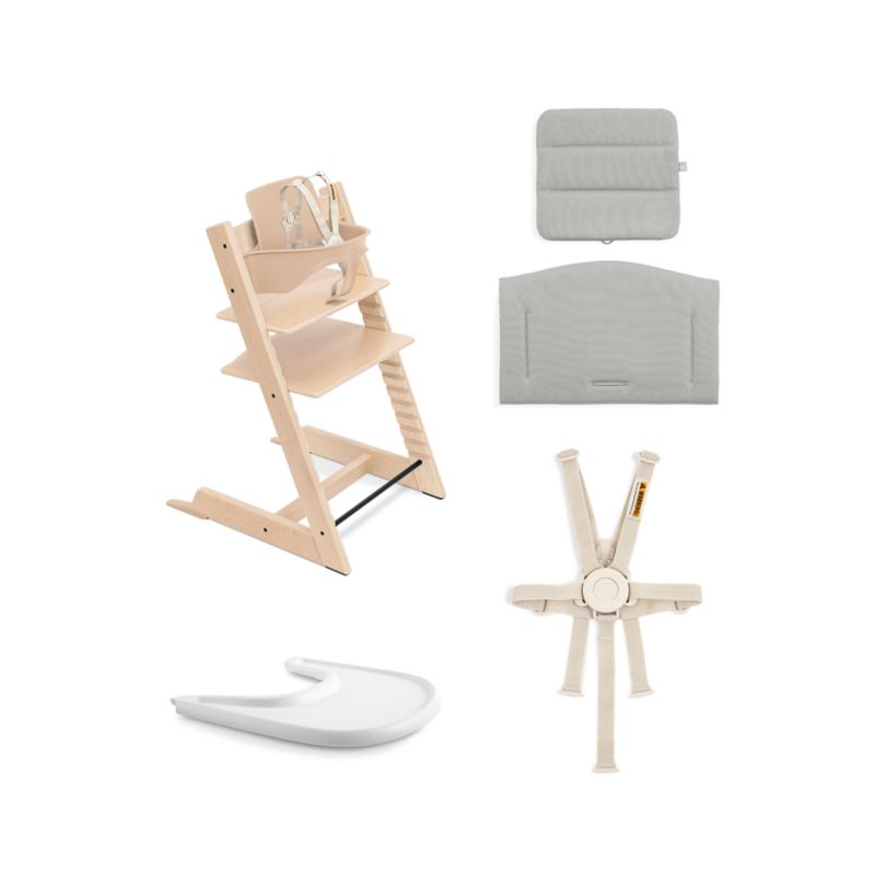 Stokke Tripp Trapp Complete Natural Wood Baby High Chair with Grey Cushion and White Stokke Tray - image 2 of 6