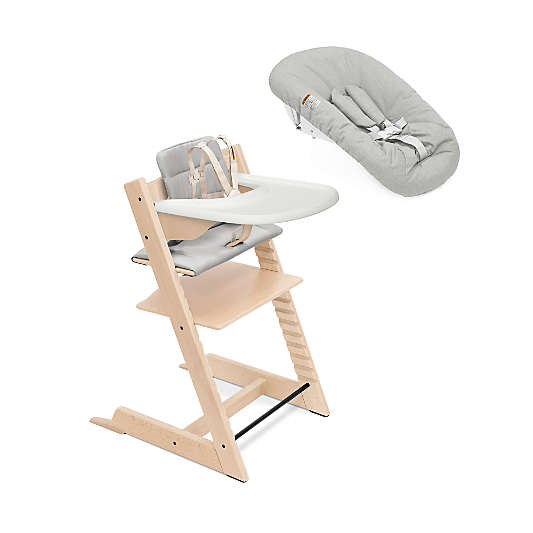 Stokke Tripp Trapp Natural Wood Baby High Chair and Newborn Set Bundle