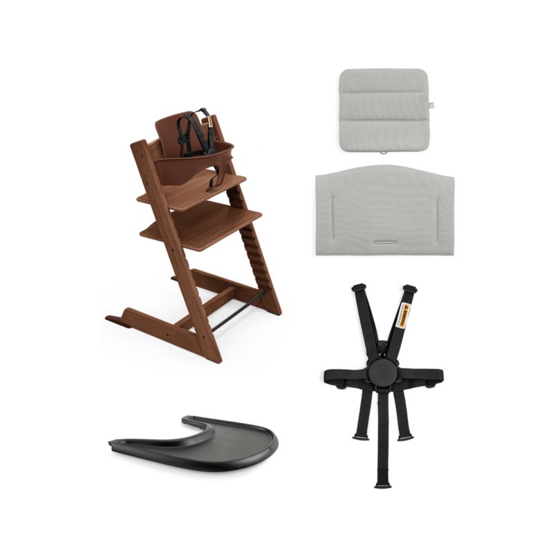 Stokke Tripp Trapp Complete Warm Brown Oak Wood Baby High Chair with Grey Cushion and Black Stokke Tray - image 2 of 6