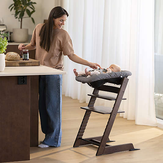 Stokke Tripp Trapp Warm Brown Oak Wood Baby High Chair and Newborn Set Bundle