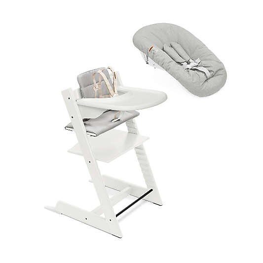 Stokke Tripp Trapp White Wood Baby High Chair and Newborn Set Bundle