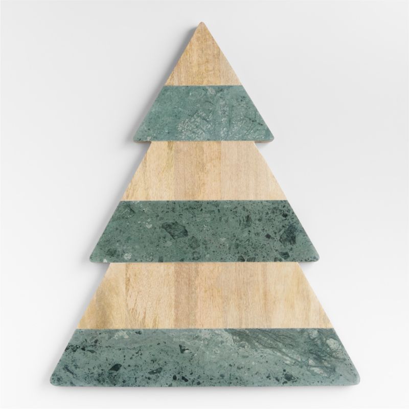 Taiga Holiday Large Wood and Green Marble Christmas Tree Serving Board