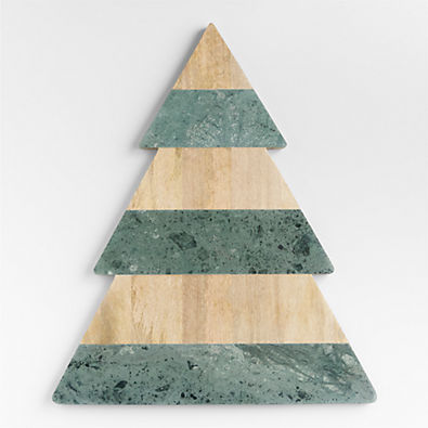 View Taiga Holiday Large Wood and Green Marble Tree Serving Board details