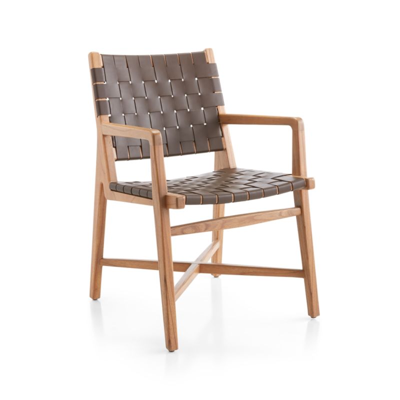 Taj Brown Woven Leather Dining Chair with Arms - image 3 of 12