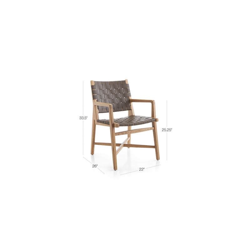 View Taj Brown Woven Leather Dining Chair with Arms - image 3 of 13