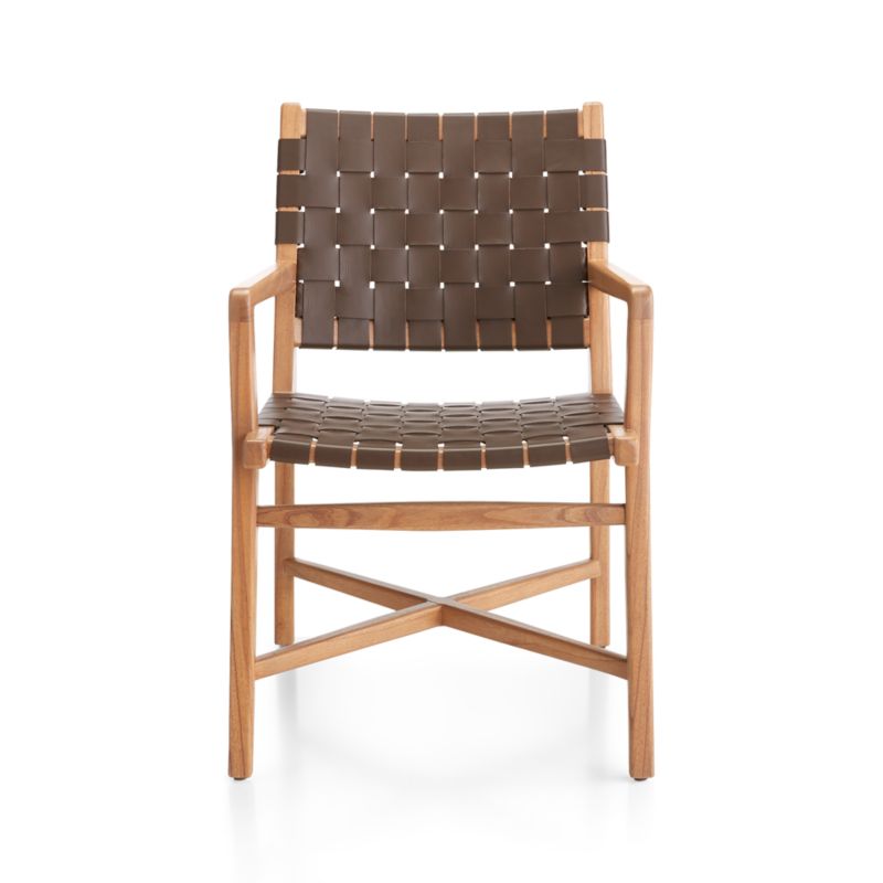 Taj Brown Woven Leather Dining Chair with Arms - image 4 of 12