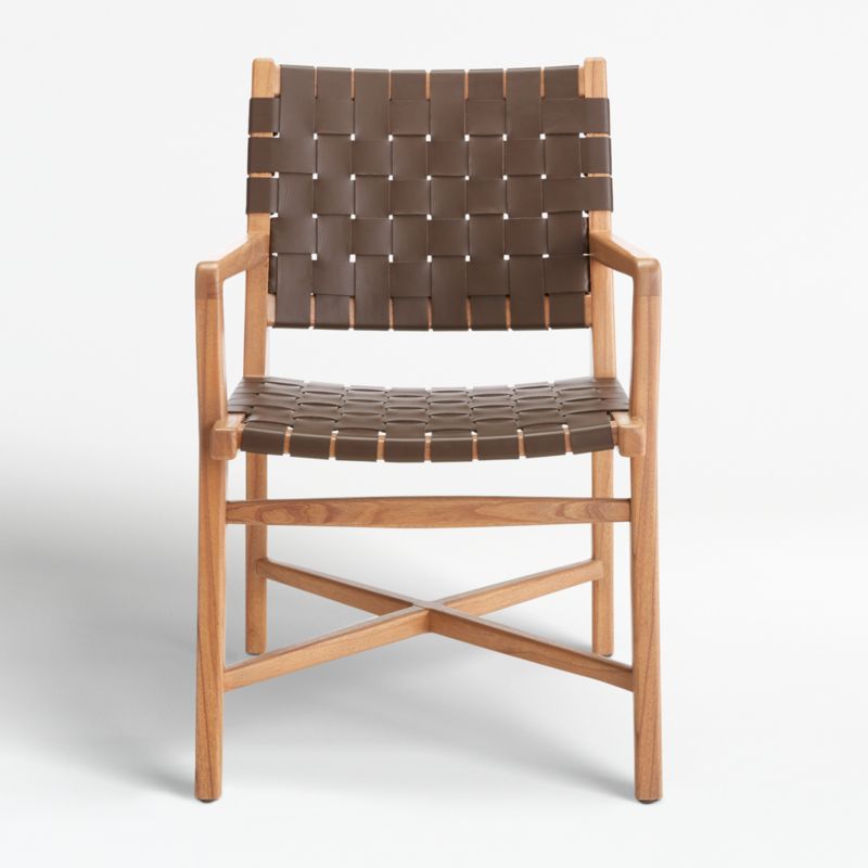 Taj Brown Woven Leather Dining Chair with Arms - image 0 of 12