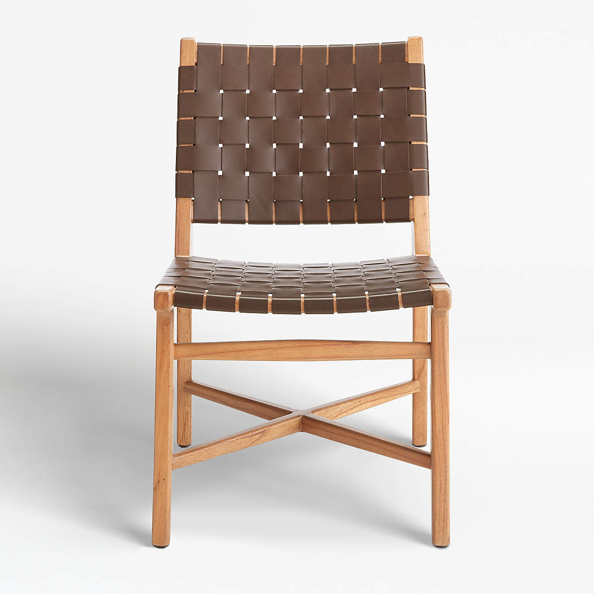 Taj Brown Woven Leather Dining Chair, Curved Back Woven Leather Dining Chair