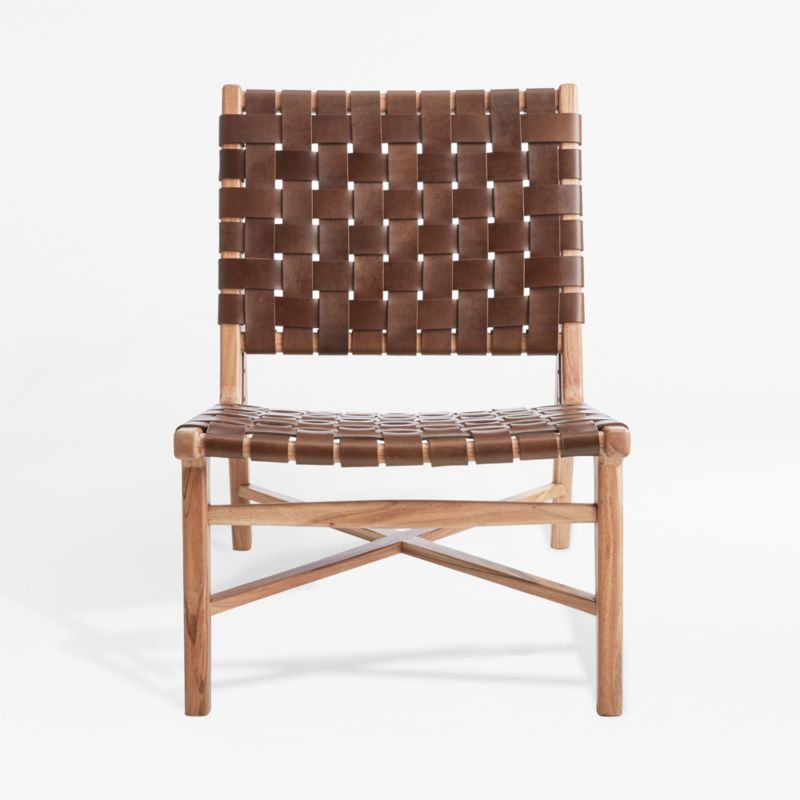 Taj Brown Woven Leather Strap Chair, Woven Leather Strap Dining Chair