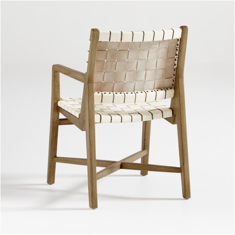 Taj White Woven Leather Dining Chair with Arms - image 7 of 9