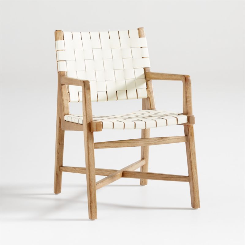 Taj White Woven Leather Dining Chair with Arms - image 5 of 9