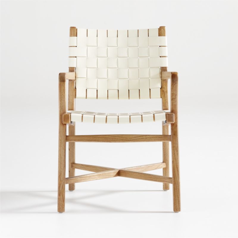 Taj White Woven Leather Dining Chair with Arms - image 0 of 9