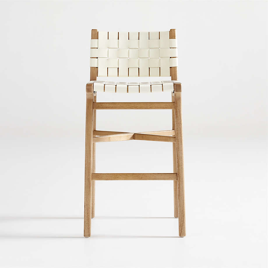 Taj White Leather Strap Bar Stool + Reviews Crate & Barrel