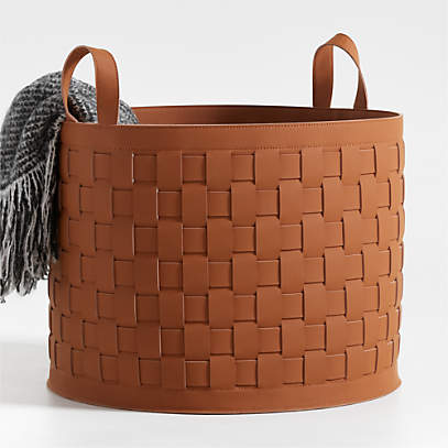 Taka Large Woven Vegan Leather Basket + Reviews | Crate & Barrel