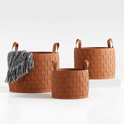 Taka Small Woven Vegan Leather Basket + Reviews | Crate & Barrel