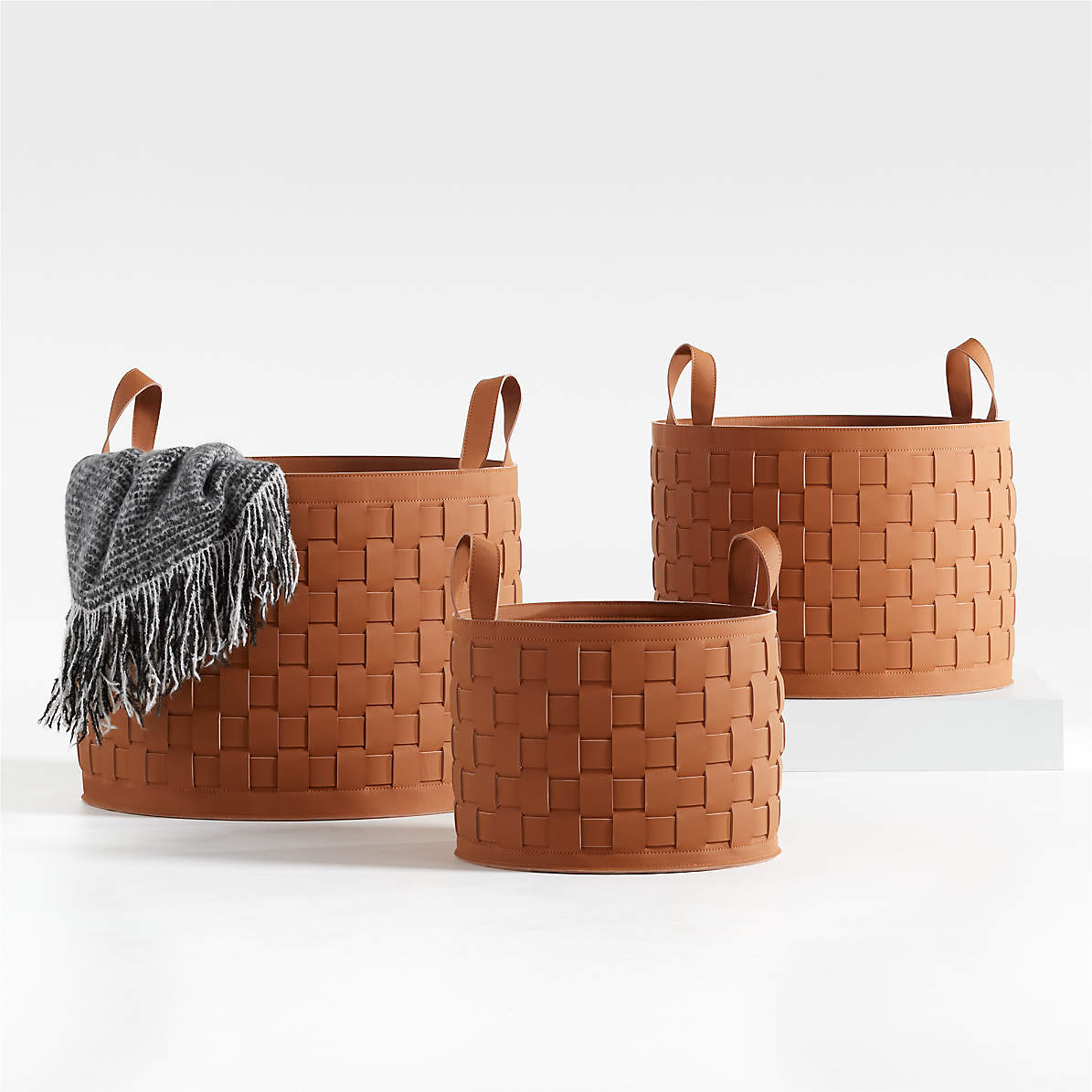 Taka Large Woven Vegan Leather Basket | Crate & Barrel Canada