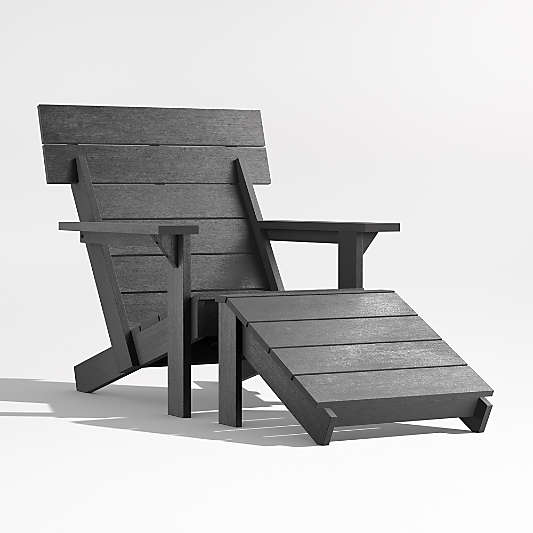 Takagi Black Recycled Outdoor Adirondack Chair with Ottoman