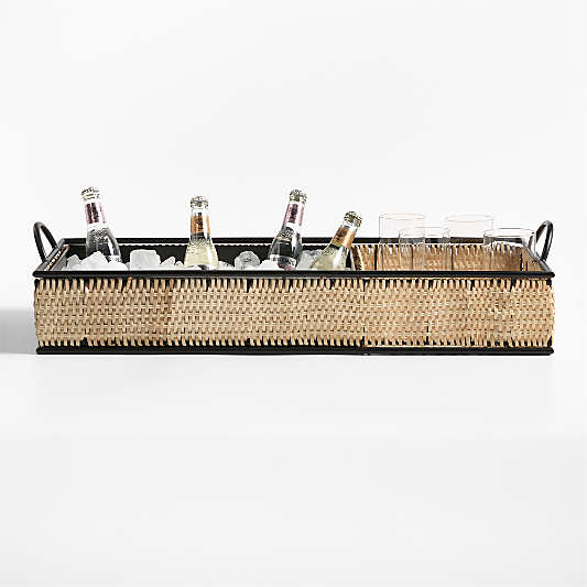 Tamarind Black Rim Wicker Drink Station