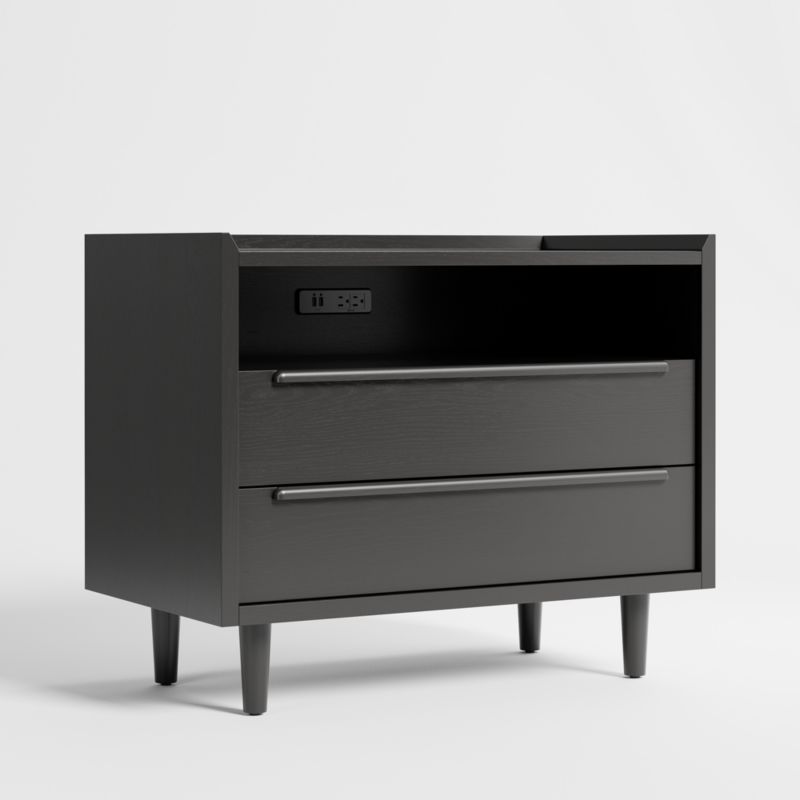 Tate Black 2-Drawer Mid-Century Nightstand with Power Outlets