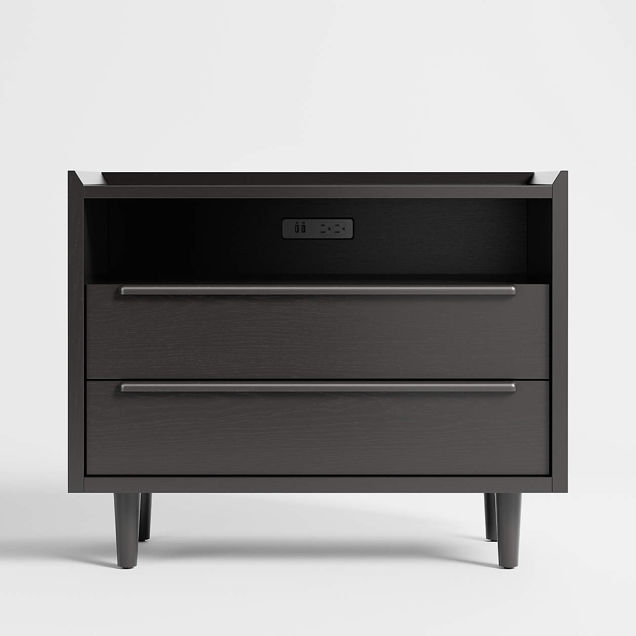 Tate Black 2Drawer MidCentury Nightstand with Power Outlets + Reviews