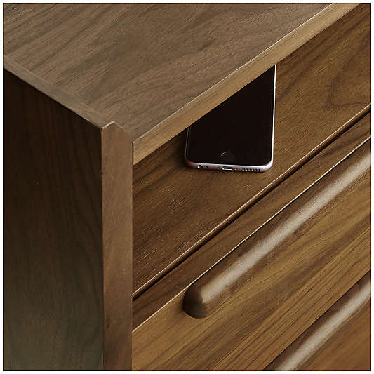 Tate Walnut 2-Drawer Midcentury Charging Nightstand