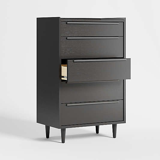 Tate 32" Black Wood 5-Drawer Tall Dresser
