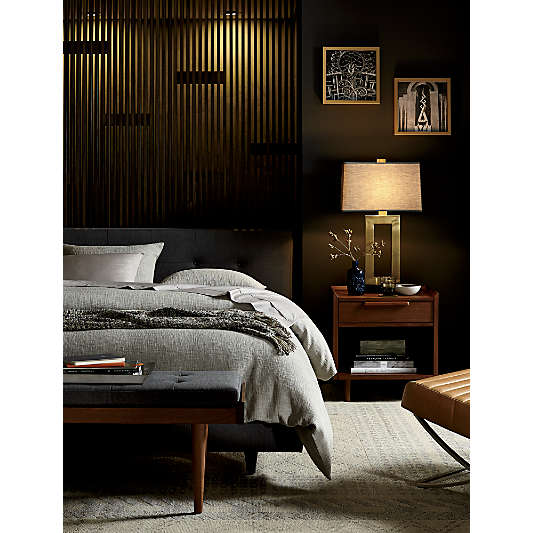 Tate Walnut Slatted Bench with Charcoal Cushion