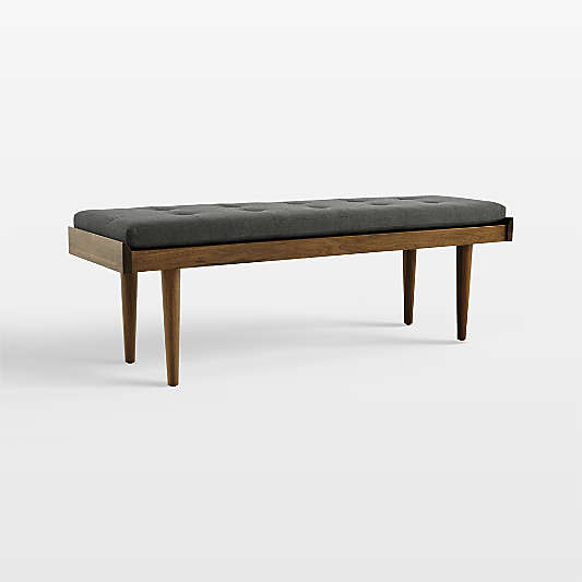 Tate Walnut Slatted Bench with Charcoal Cushion