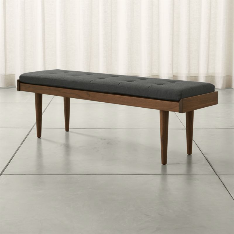 Tate Walnut Slatted Bench with Charcoal Cushion - image 2 of 11