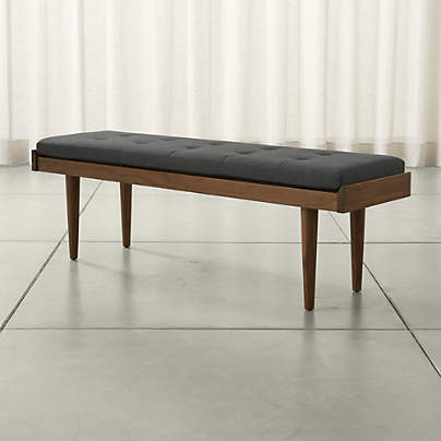 Tate Walnut Slatted Bench with Charcoal Cushion