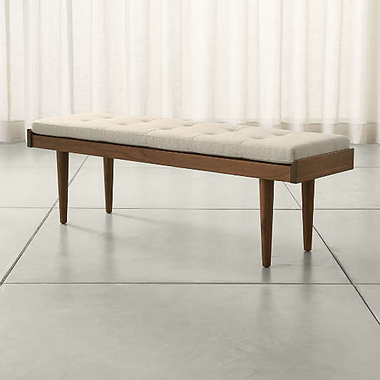 Tate Walnut Slatted Bench with Linen Cushion