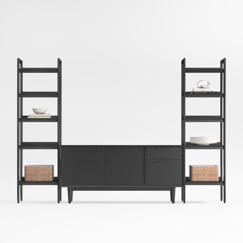 Tate 64.5" Black Wood Media Console with 2 Narrow Bookcases - image 0 of 4