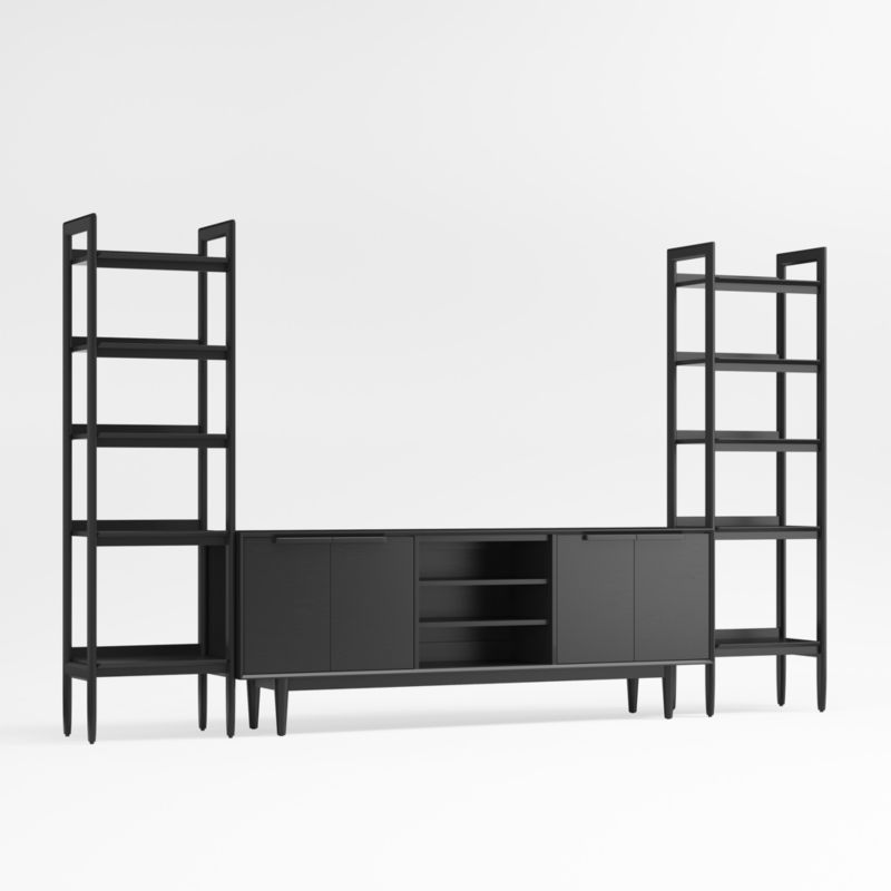 Tate 80" Black Wood Media Console with 2 Narrow Bookcases