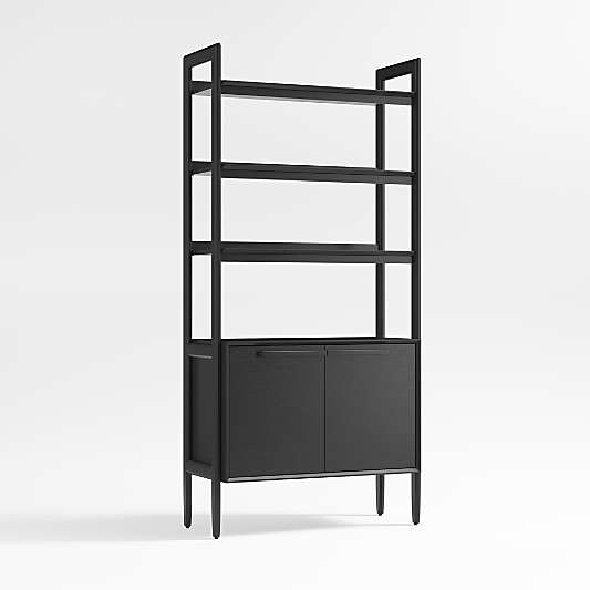 Tate Black Wood 3-Shelf Storage Bookcase Cabinet