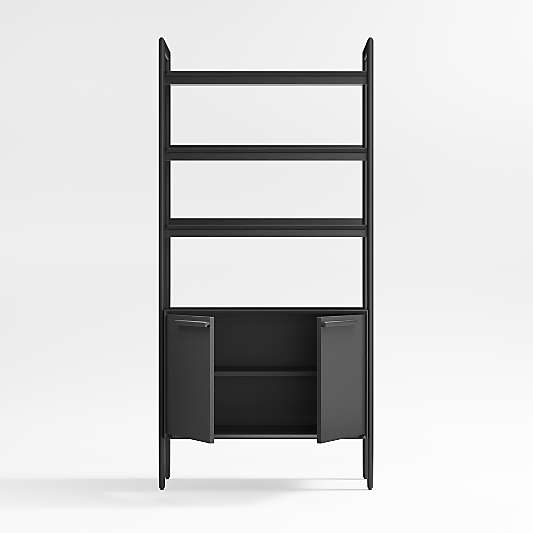 Tate Black Wood 3-Shelf Storage Bookcase Cabinet