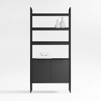 Tate 36" Black Wood 3-Shelf Storage Bookcase Cabinet