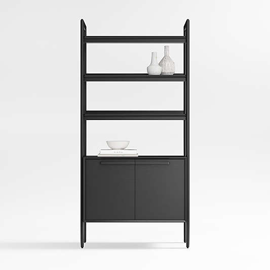 Tate 36" Black Wood 3-Shelf Storage Bookcase Cabinet