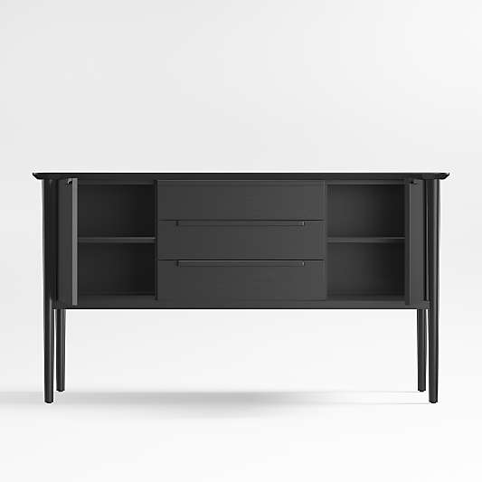 Tate 62" Black Wood Midcentury Credenza